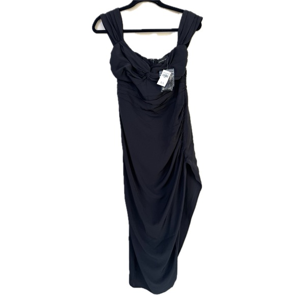 NWT Abercrombie & Fitch Off-The-Shoulder Ruched Black Side Slit Midi Dress Small - Picture 9 of 13